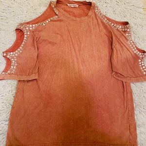 Pink cold shoulder blouse